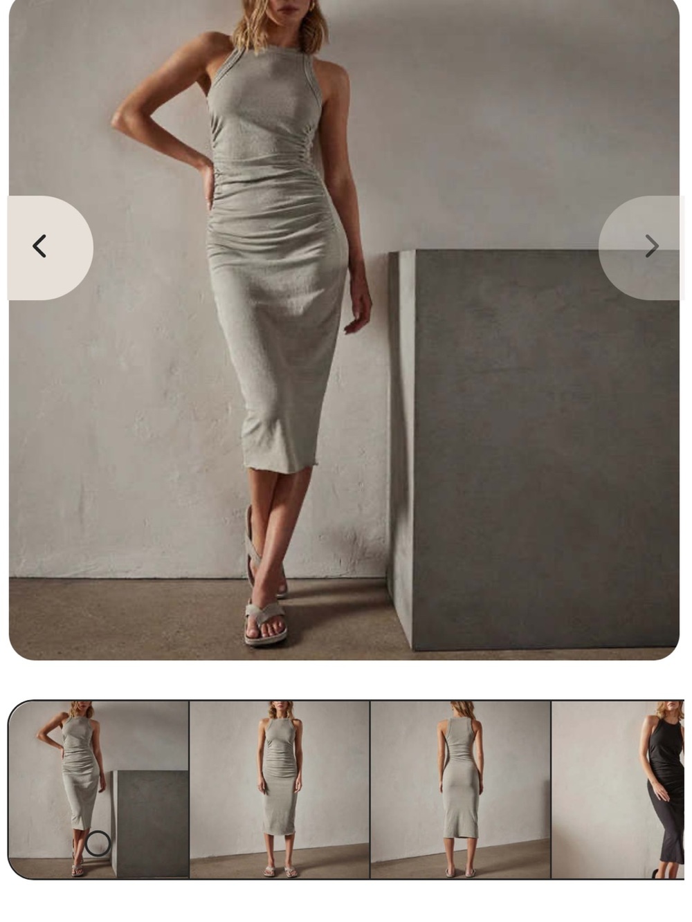 James Perse Ruched Cut Away Knit Tank Midi Dress